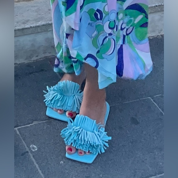Zara Light Blue Fringe Women's Sandals Size 9 - Picture 1 of 5